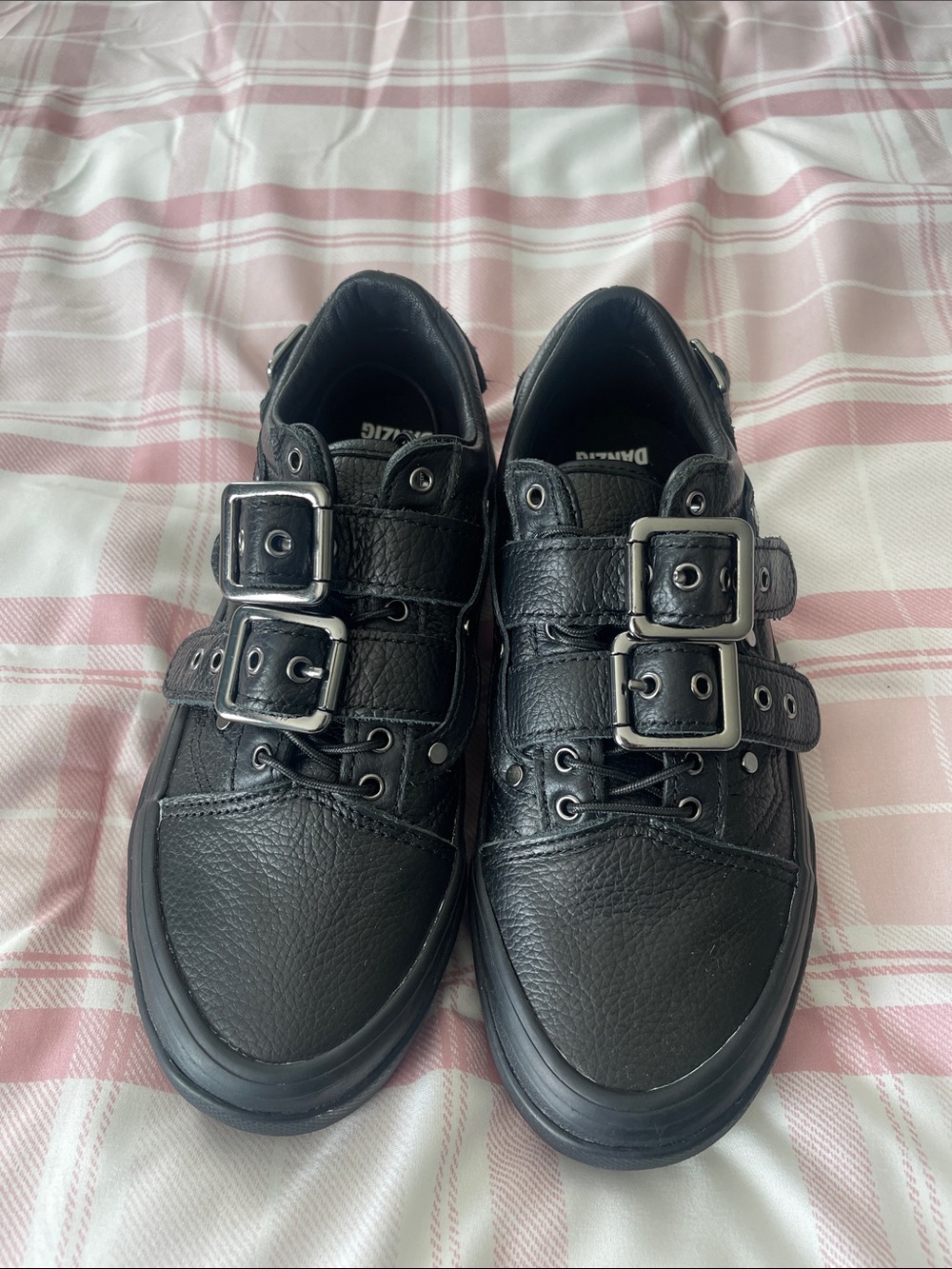 Vans Black Leather Double-Buckle Low-Top Sneakers